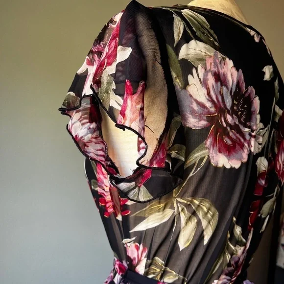 Alexa B Nites Navy Floral Sheer Chiffon Nightgown